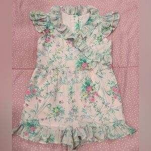 5, Janie and Jack Pink Floral Ruffle Romper
